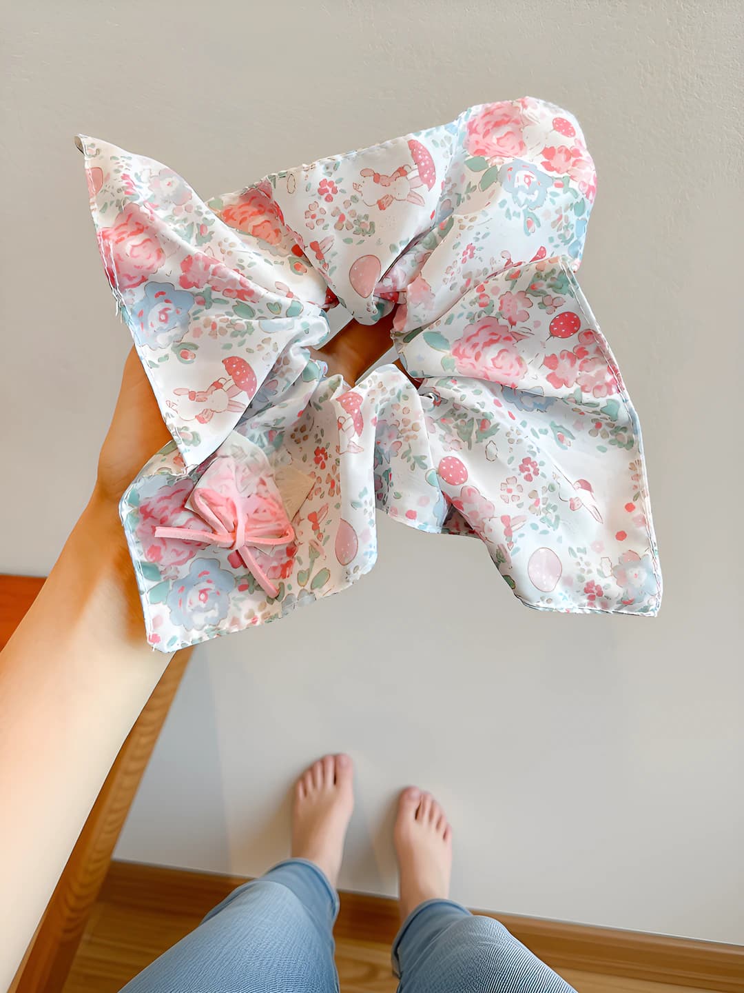 3# Pink floral square scarf ring ~21*22 cm