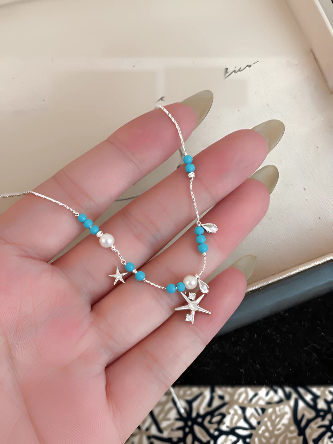 Necklace - Silver - Blue - White