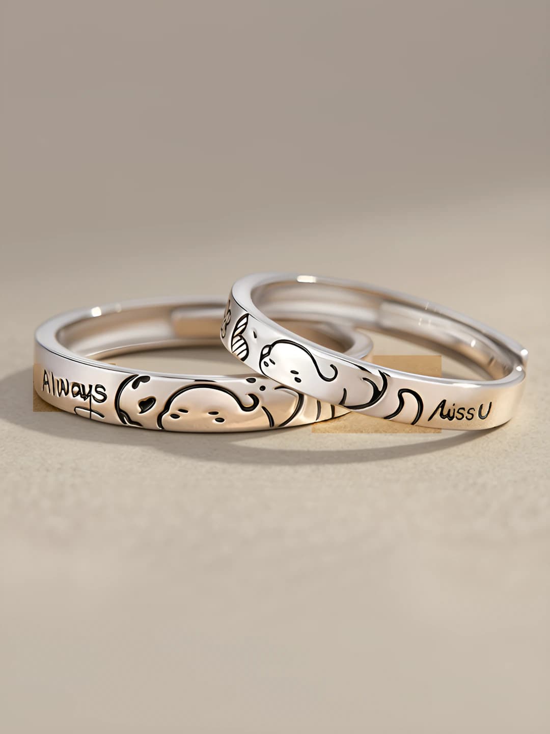 Women's couple rings, snake design element, geometric shape, copper, engraving, ins style