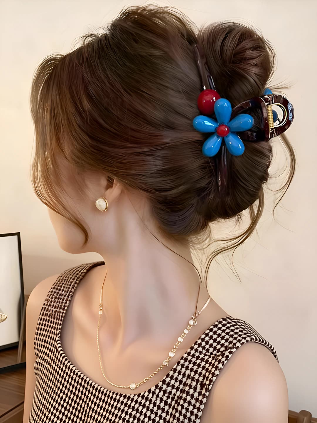 6# Синие мелкие цветы коричневый ~12.5 см