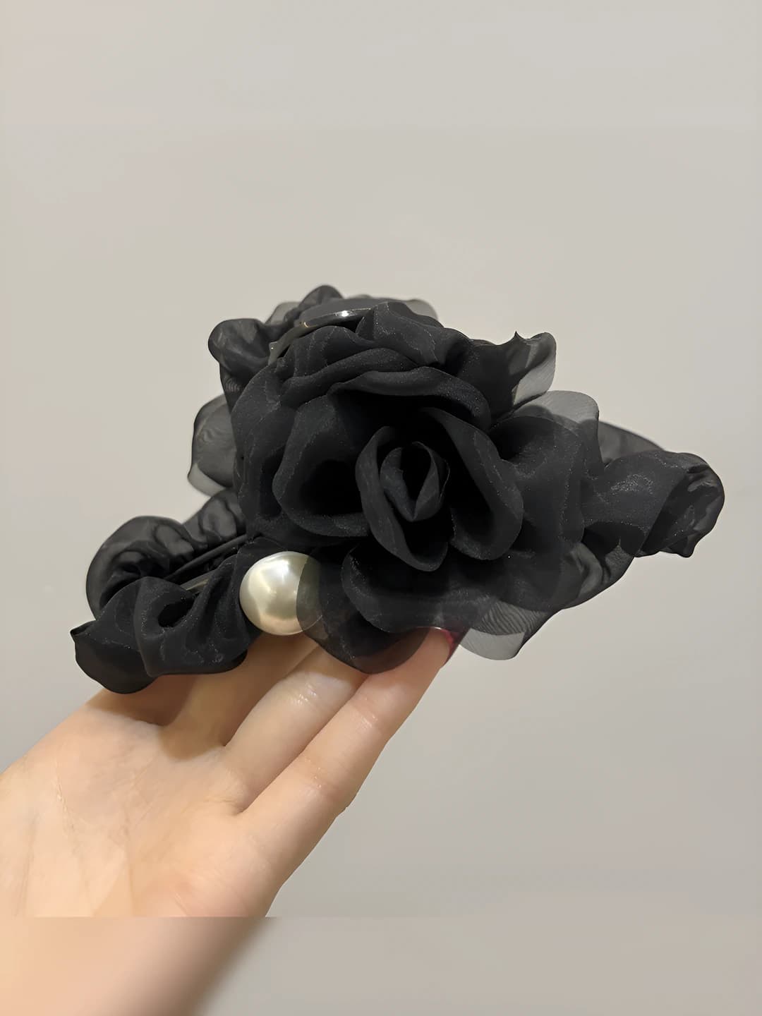 Black mesh flower pearl, 13 cm