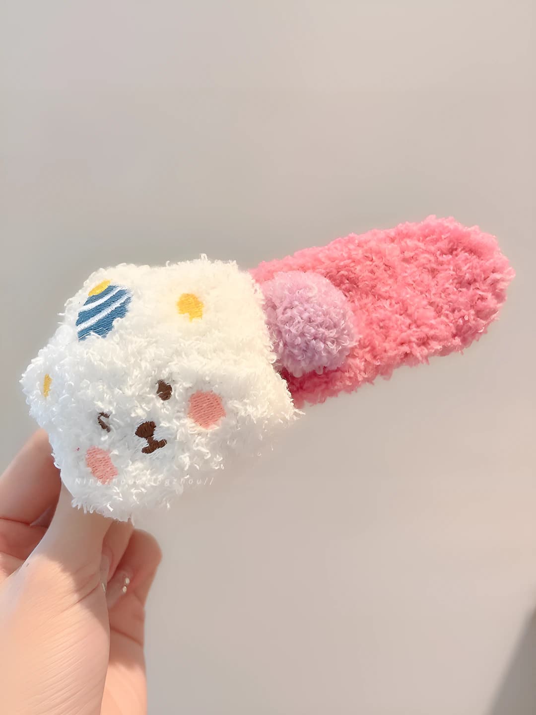 1# белый пудинг-медведь розовые зажимы 11cm