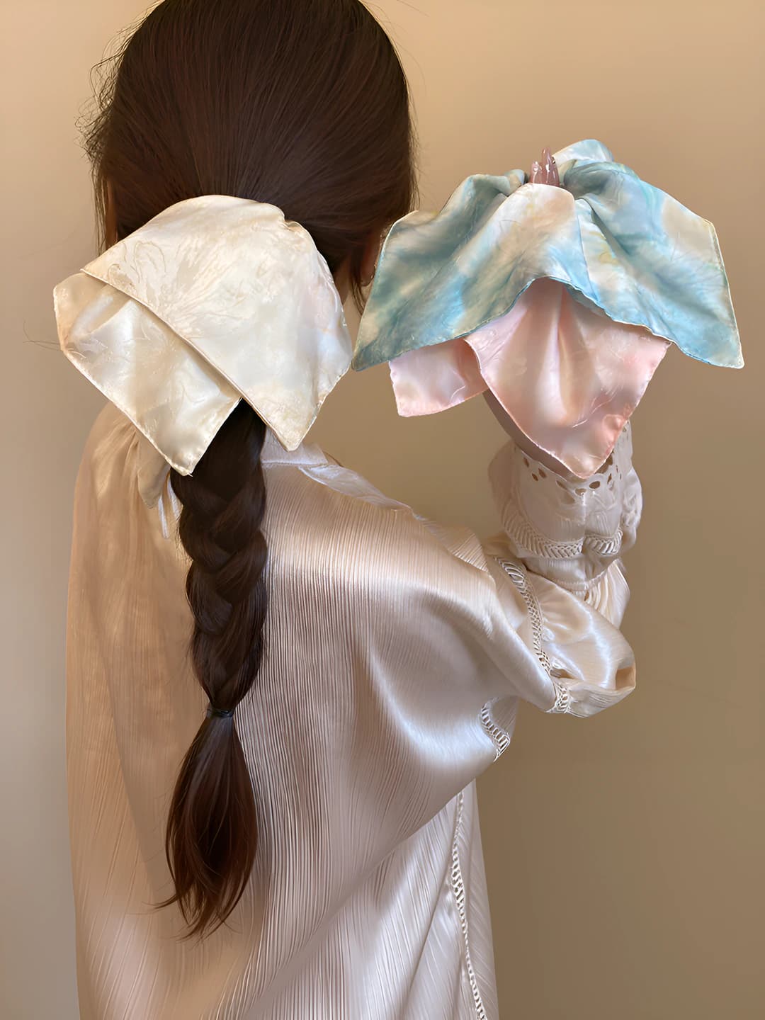 Women's 2026 Korean style loose fit satin scrunchie hair tie, large size