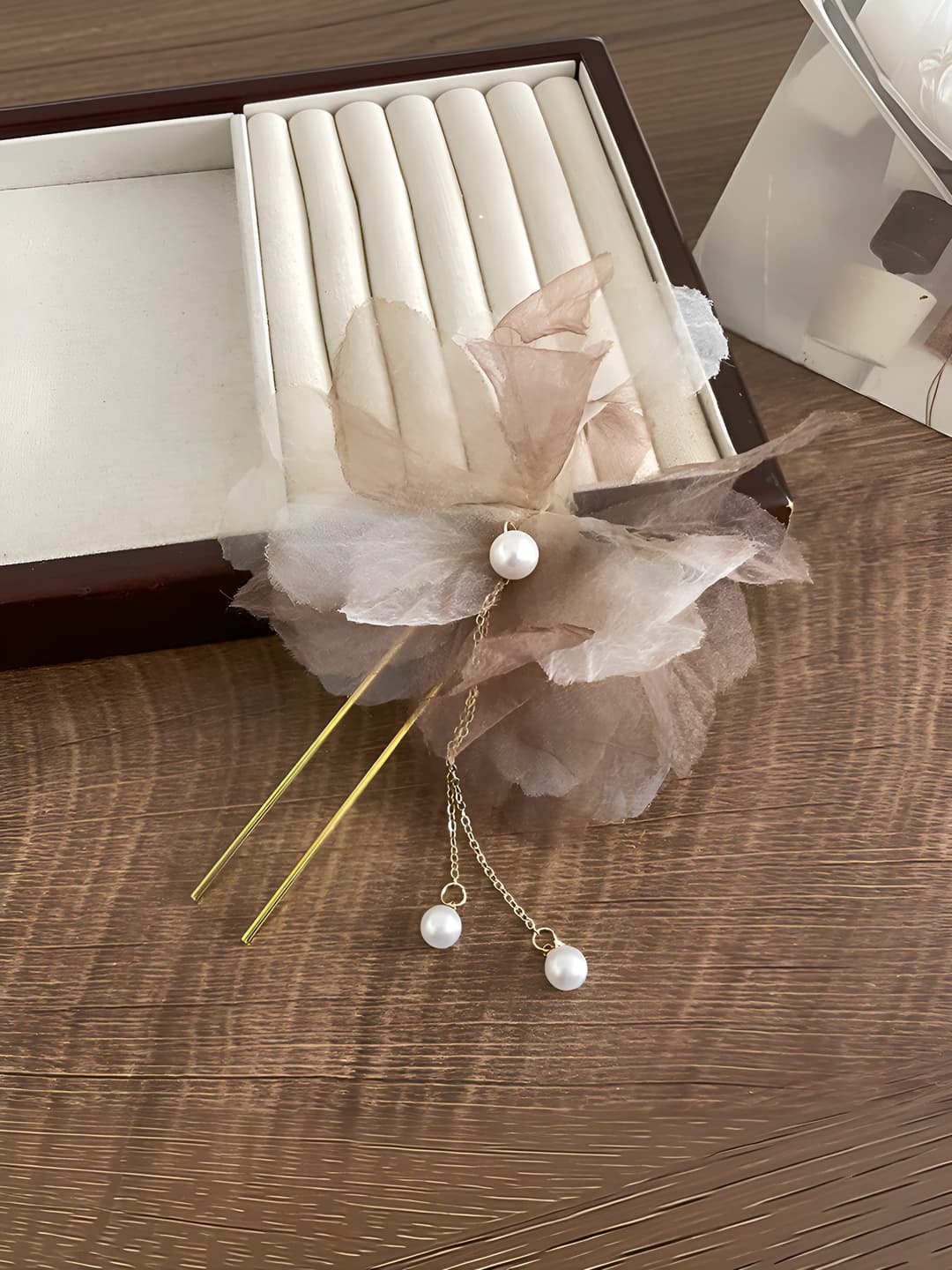 2# coffee pearl flower hairpin, 13cm