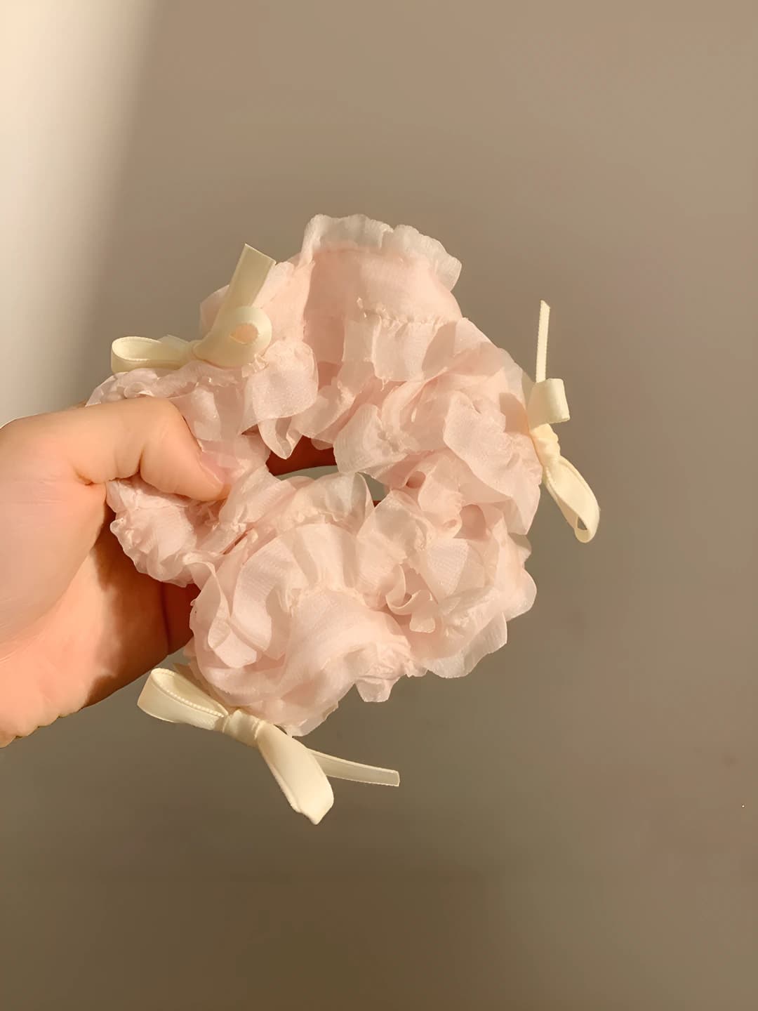 Cream white, bow, pink