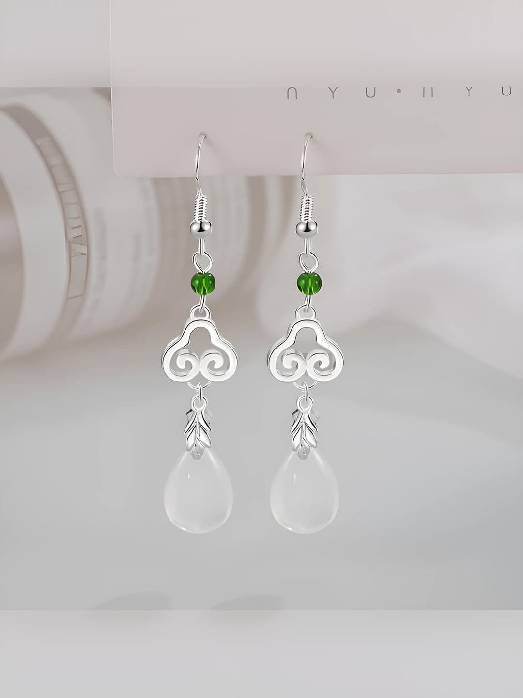 Silver, cloud water drop hoop earrings (1025)