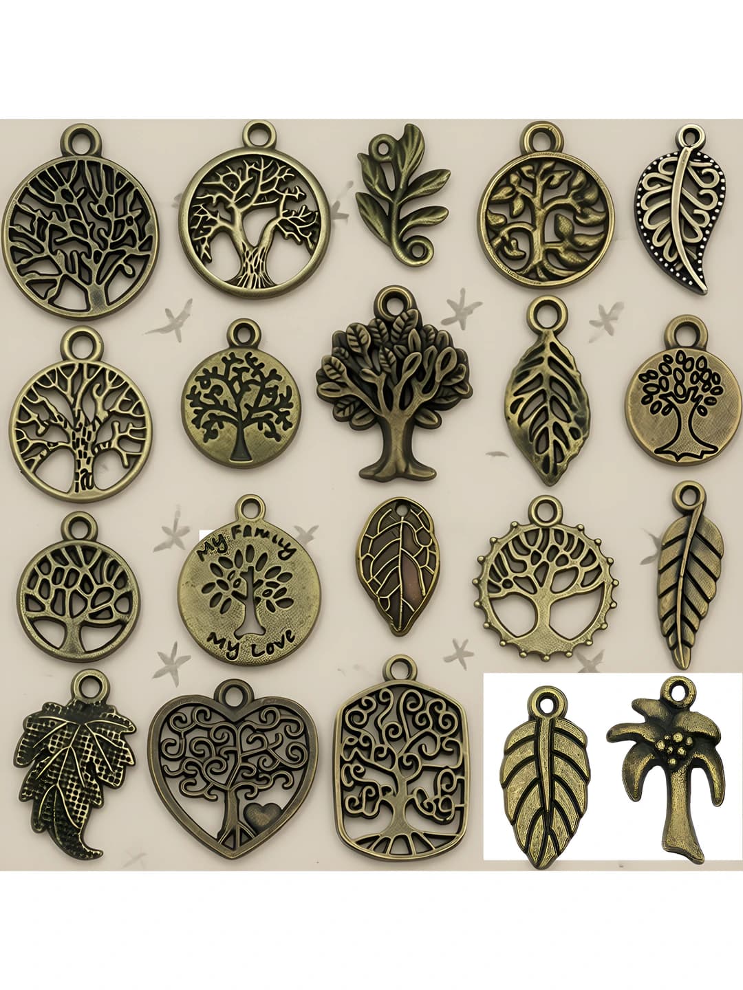 Antique teal tree and leaves, 20 pcs