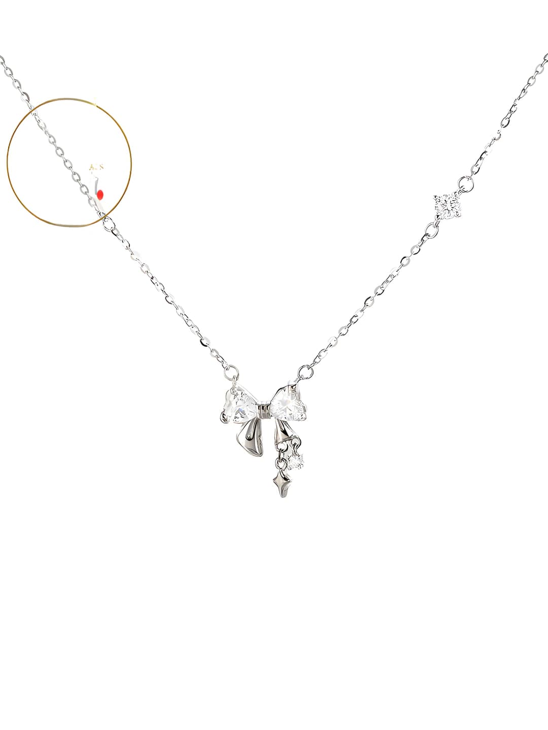 Women's bow pendant necklace in Korean style with sparkling crystals and five-pointed star