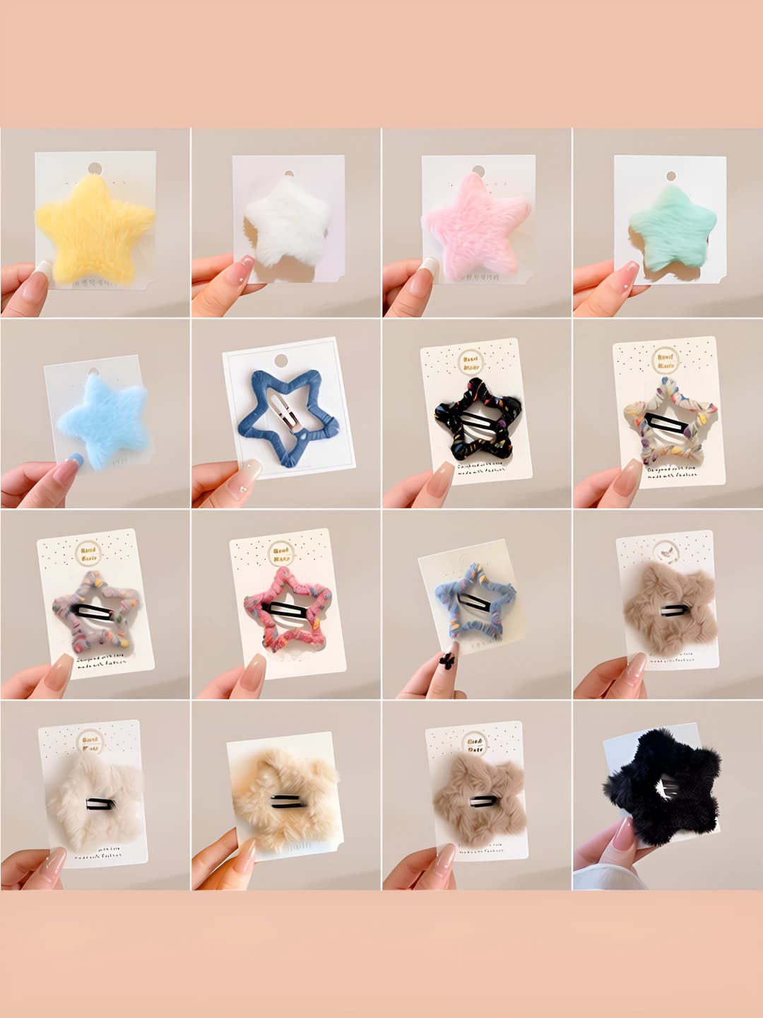 Women's autumn-winter star-shaped hair clip (BB clip), Chanel style, plush and acrylic, five-pointed star design