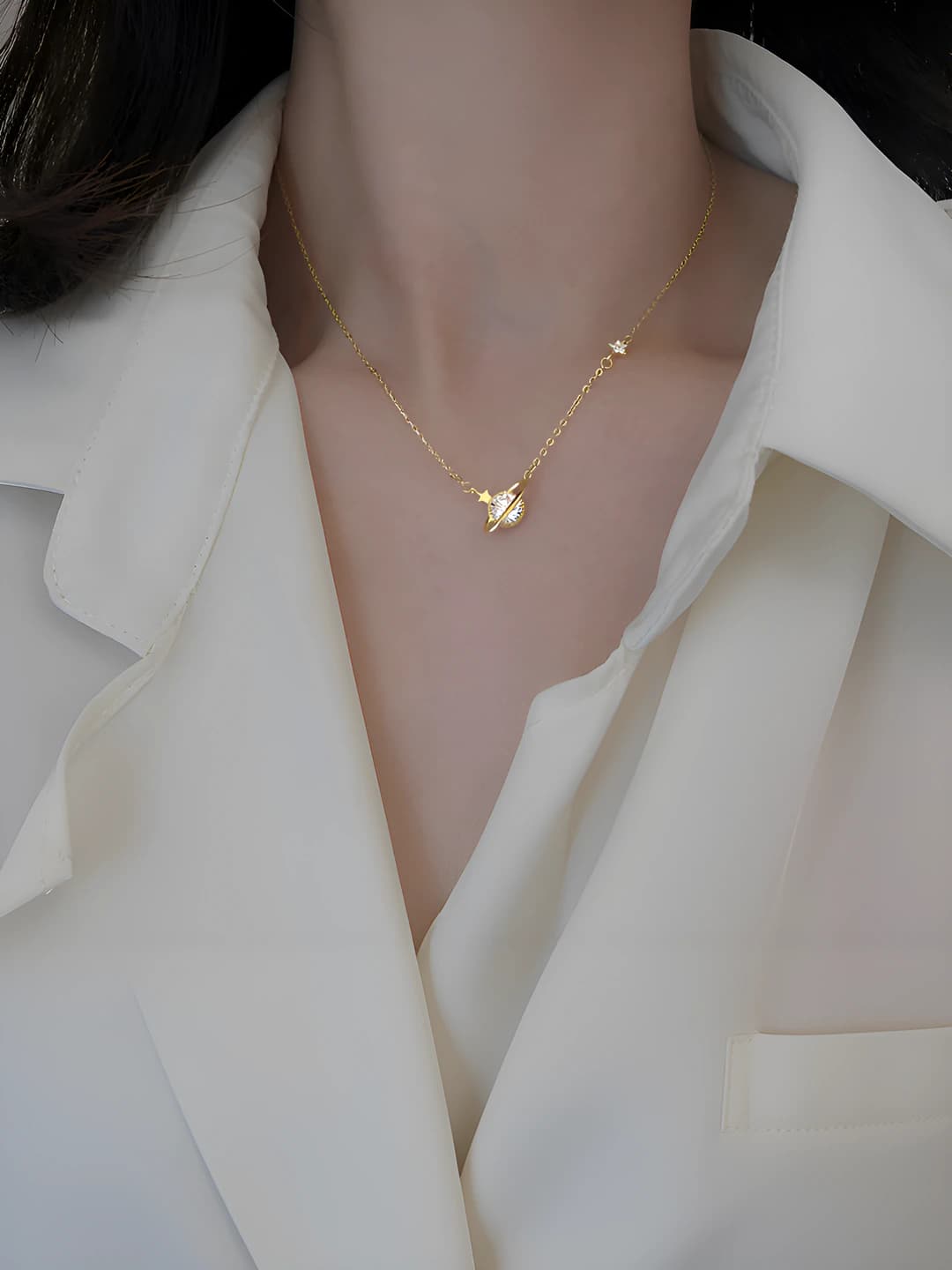 Cosmic asteroid necklace white gold