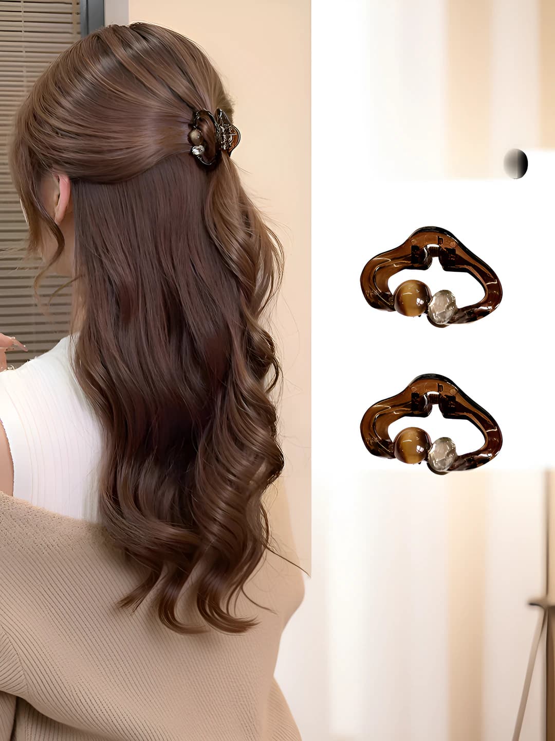 Cloud coffee round rhinestone small hair clip (1 pair)
