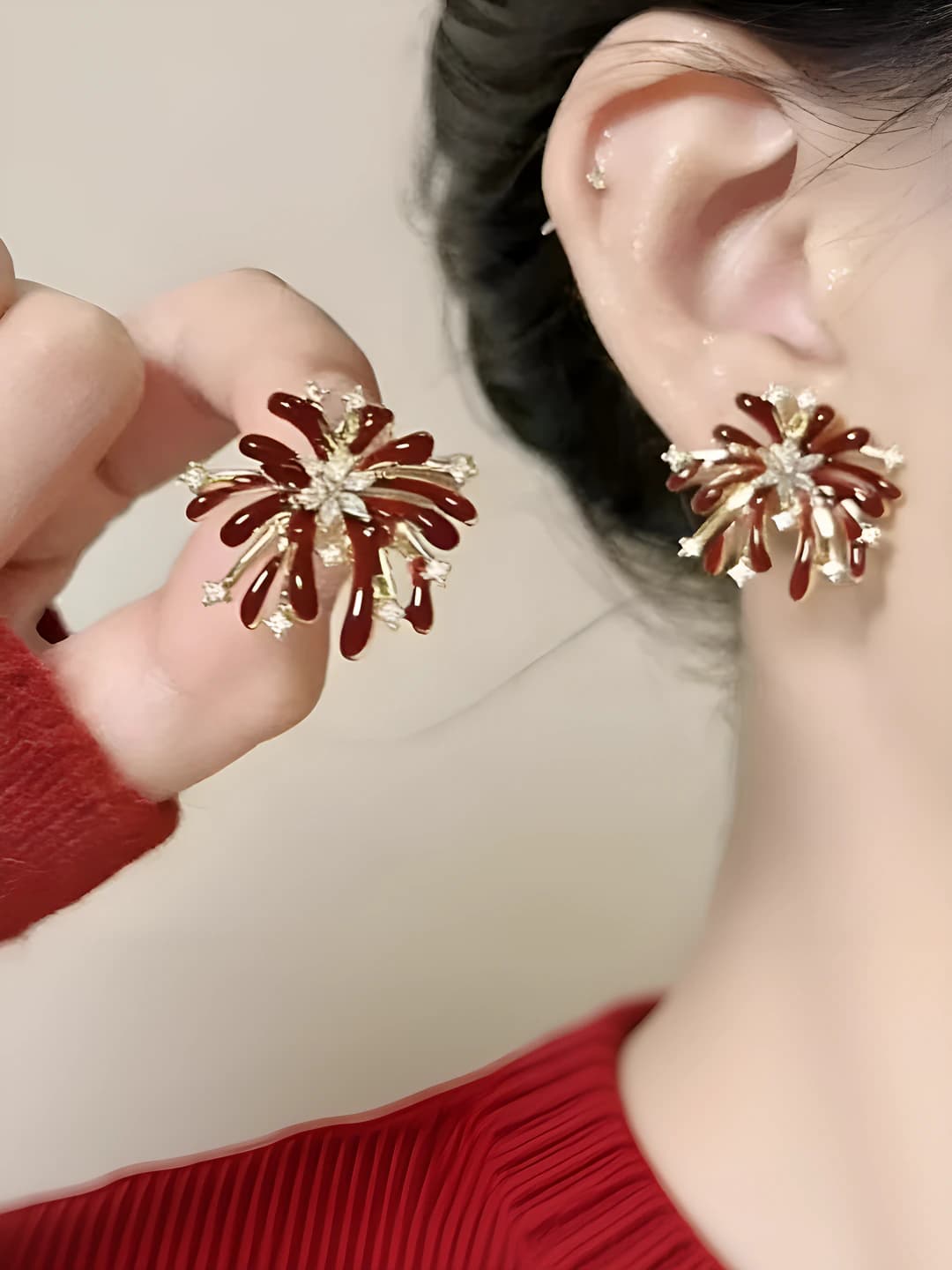 Red firework earrings R5899