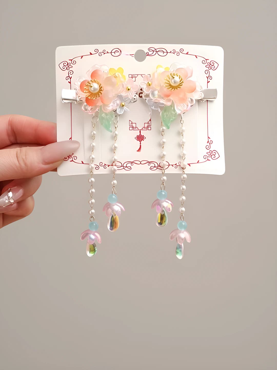 4# Light pink flowers, glass drop
