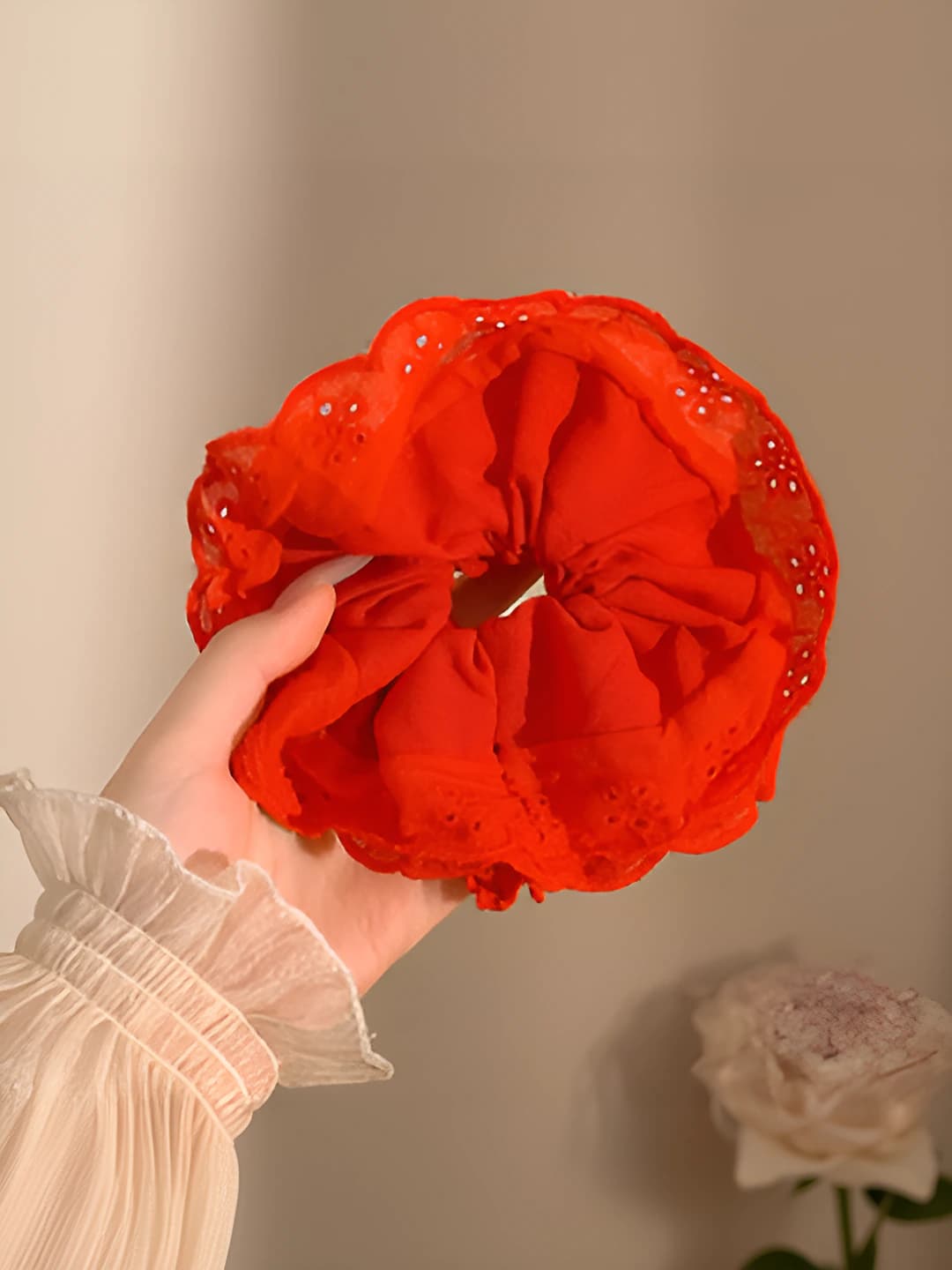 3# red lace scrunchie (4 layers)