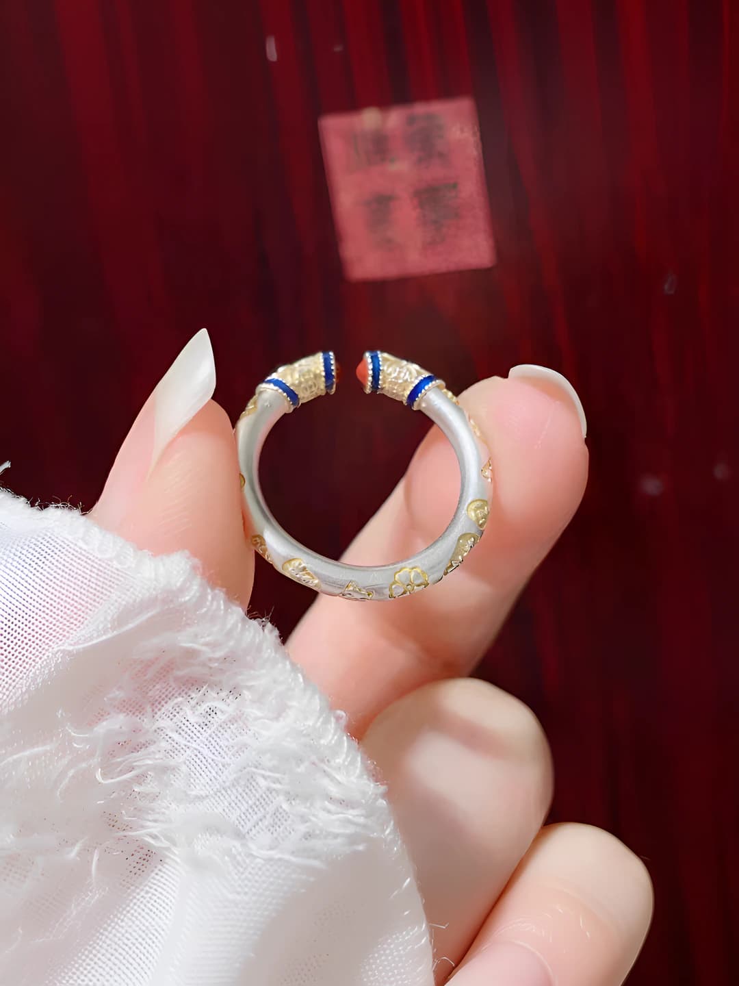 Women's open-ended fashion ring, copper, geometric shape, Chinese style design element