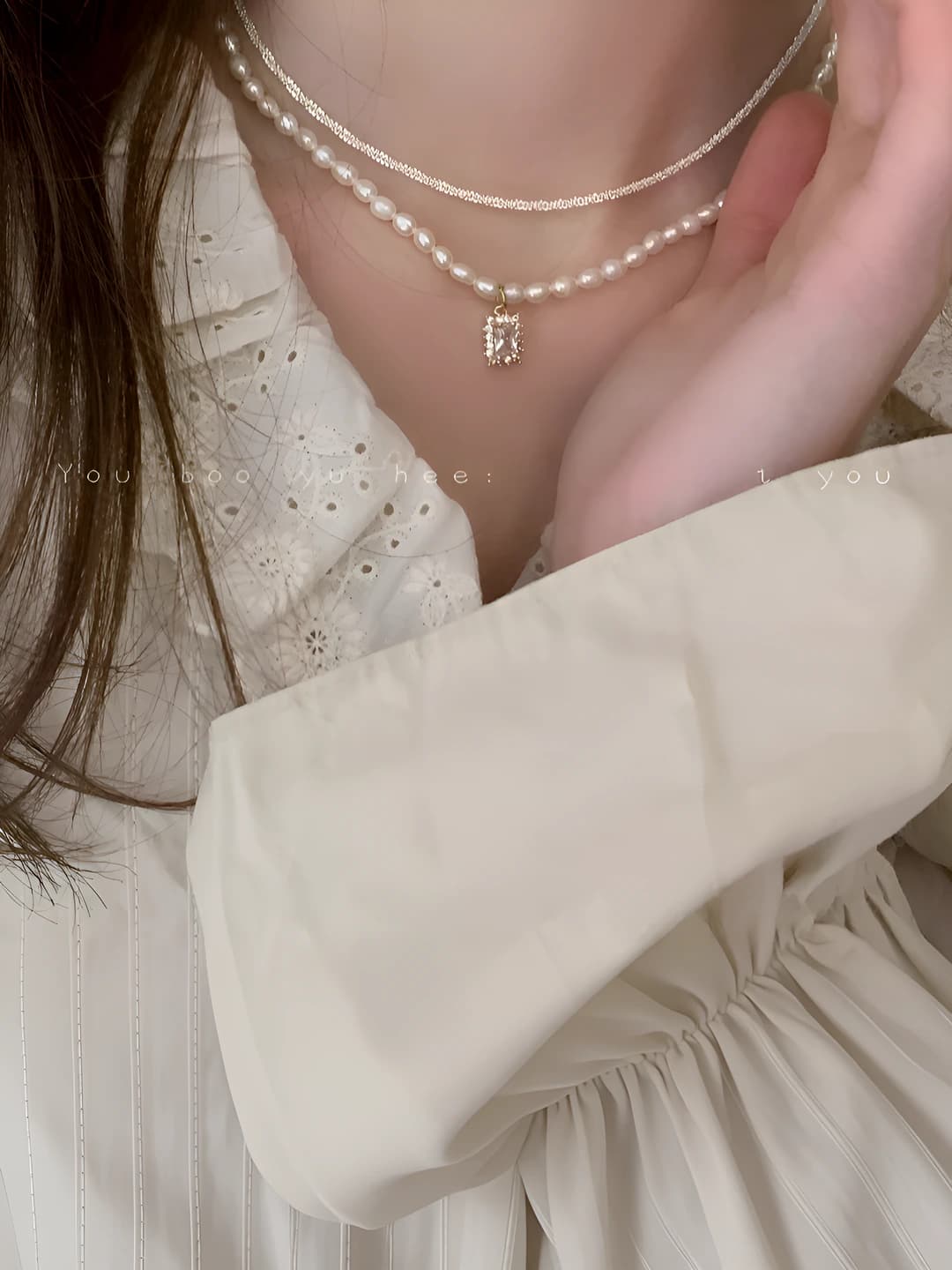 Women's beaded necklace with square zircon pendant: geometric shape, up to 30 cm, silver alloy, for daily wear