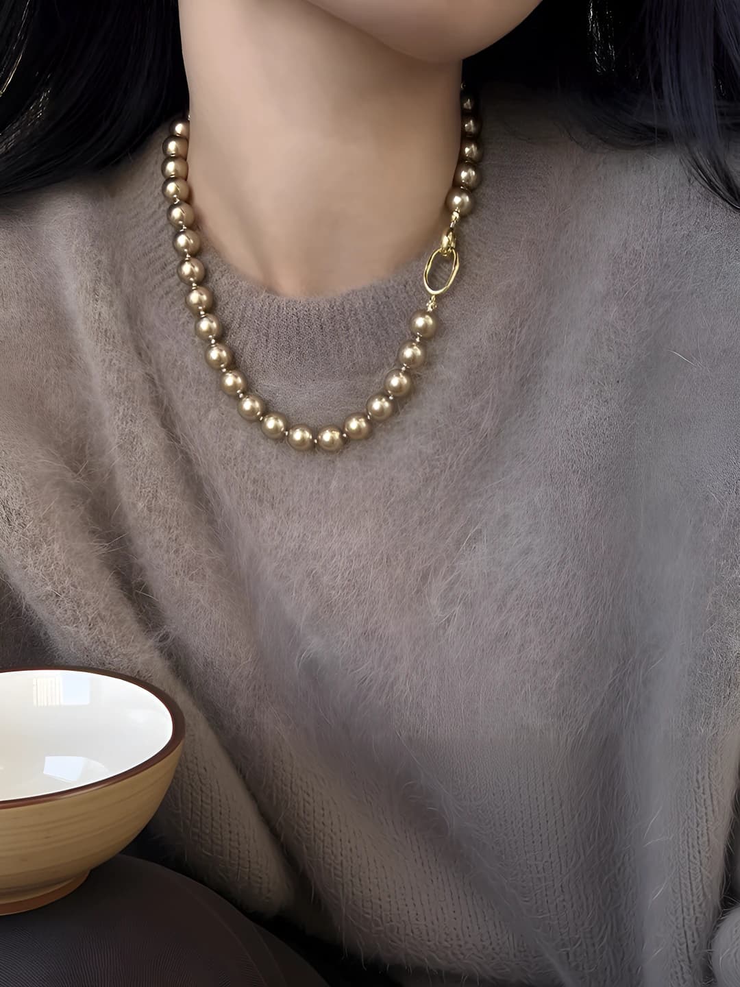 10# Кофейный Swarovski жемчуг цепь - 8MM