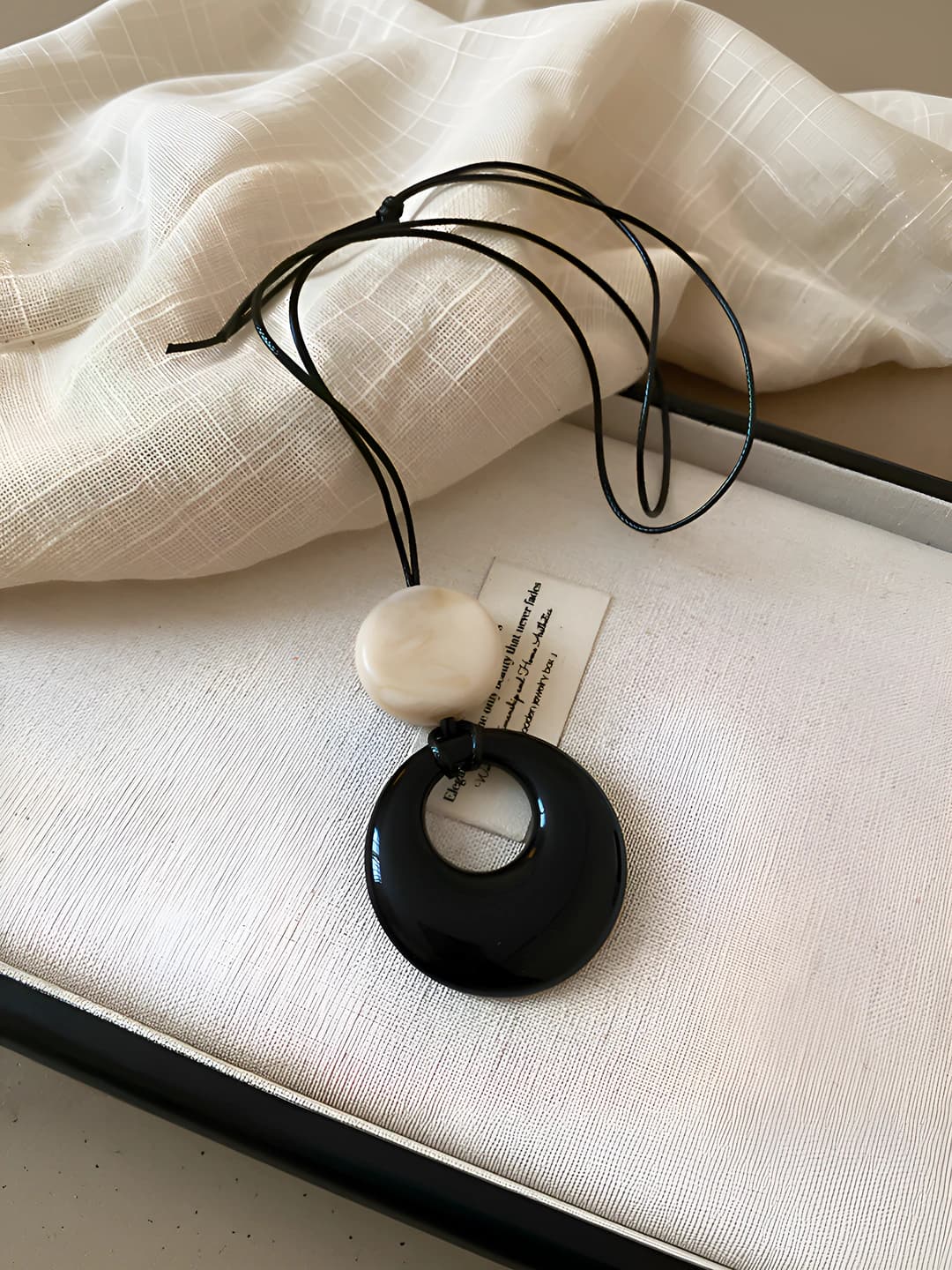 6# Necklace-Black-Milk tea-Leather cord-Flat oval
