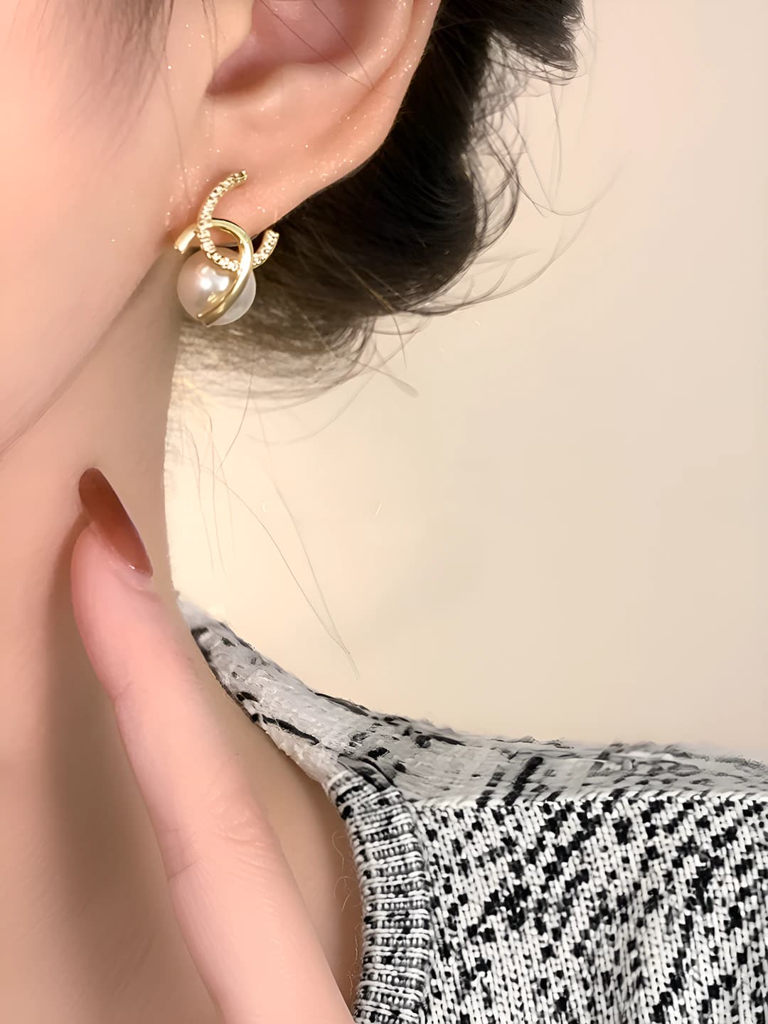 Women's French cross pearl earrings with retro design element, 925 silver post