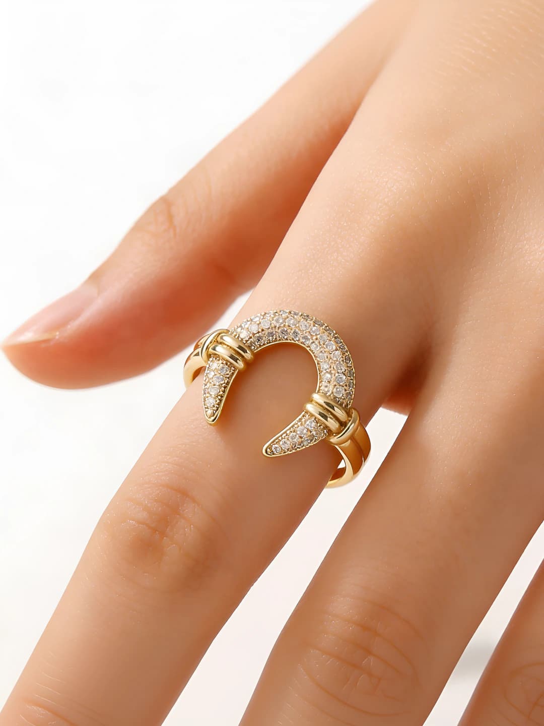 Women's retro style U-shaped full diamond micro-set ring, unique design, adjustable open ring