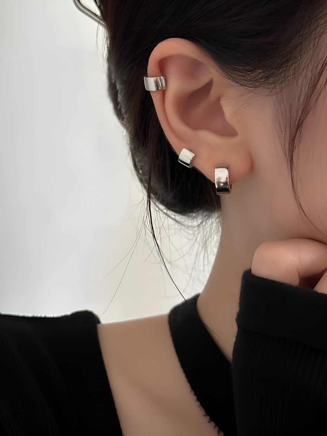 Women's earrings with ring design element, made of copper, with electroplating, in Japanese-Korean style