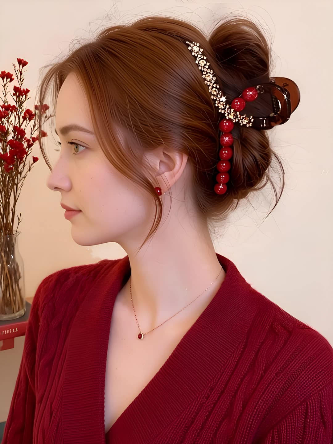 1# Red beads claw clip [11cm]