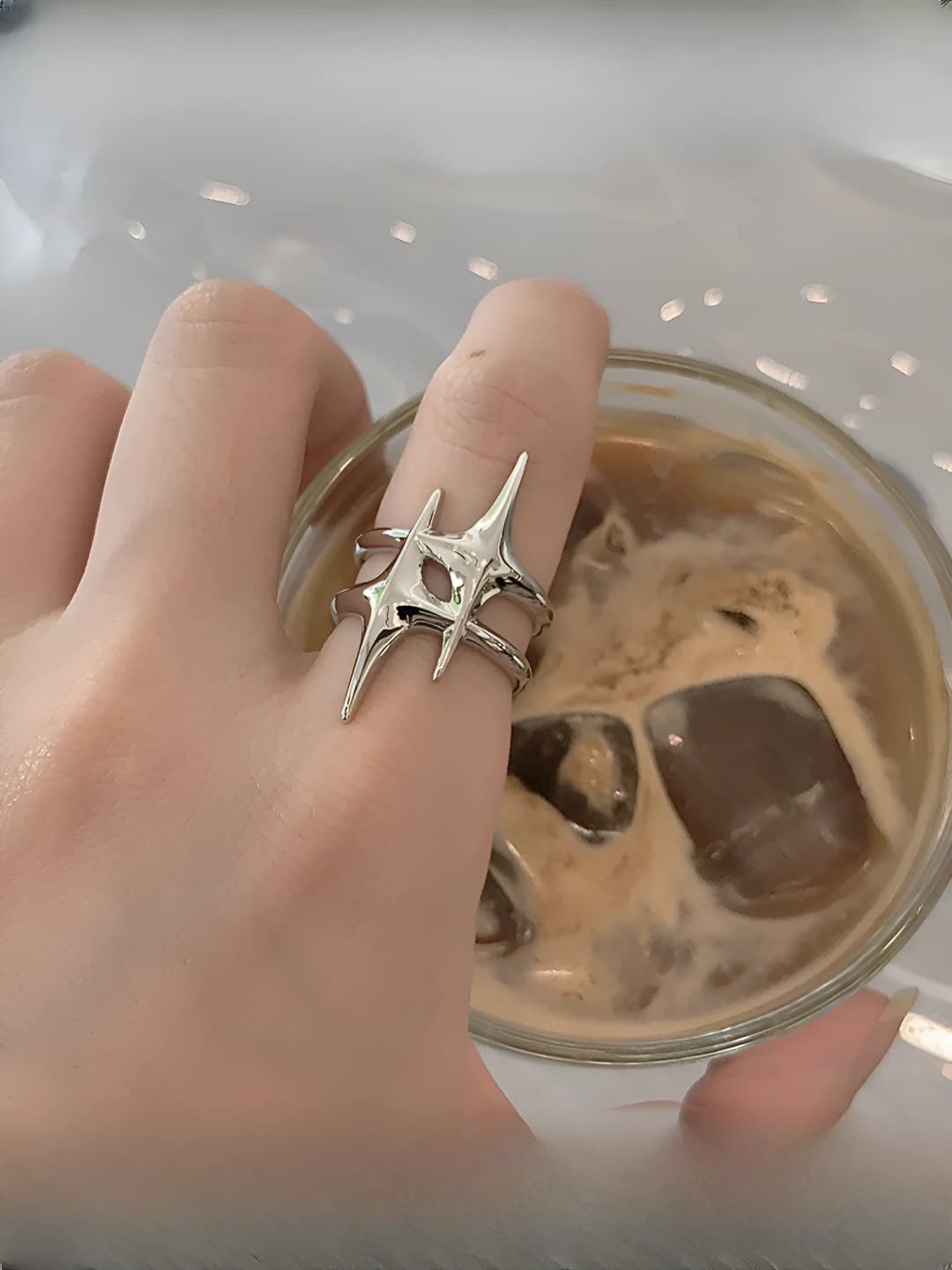 Women's star-shaped open ring, geometric double-line, irregular, hip-hop finger ring
