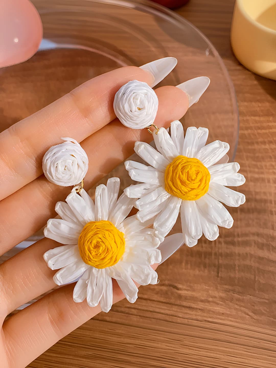 White daisy flower clip-on earrings