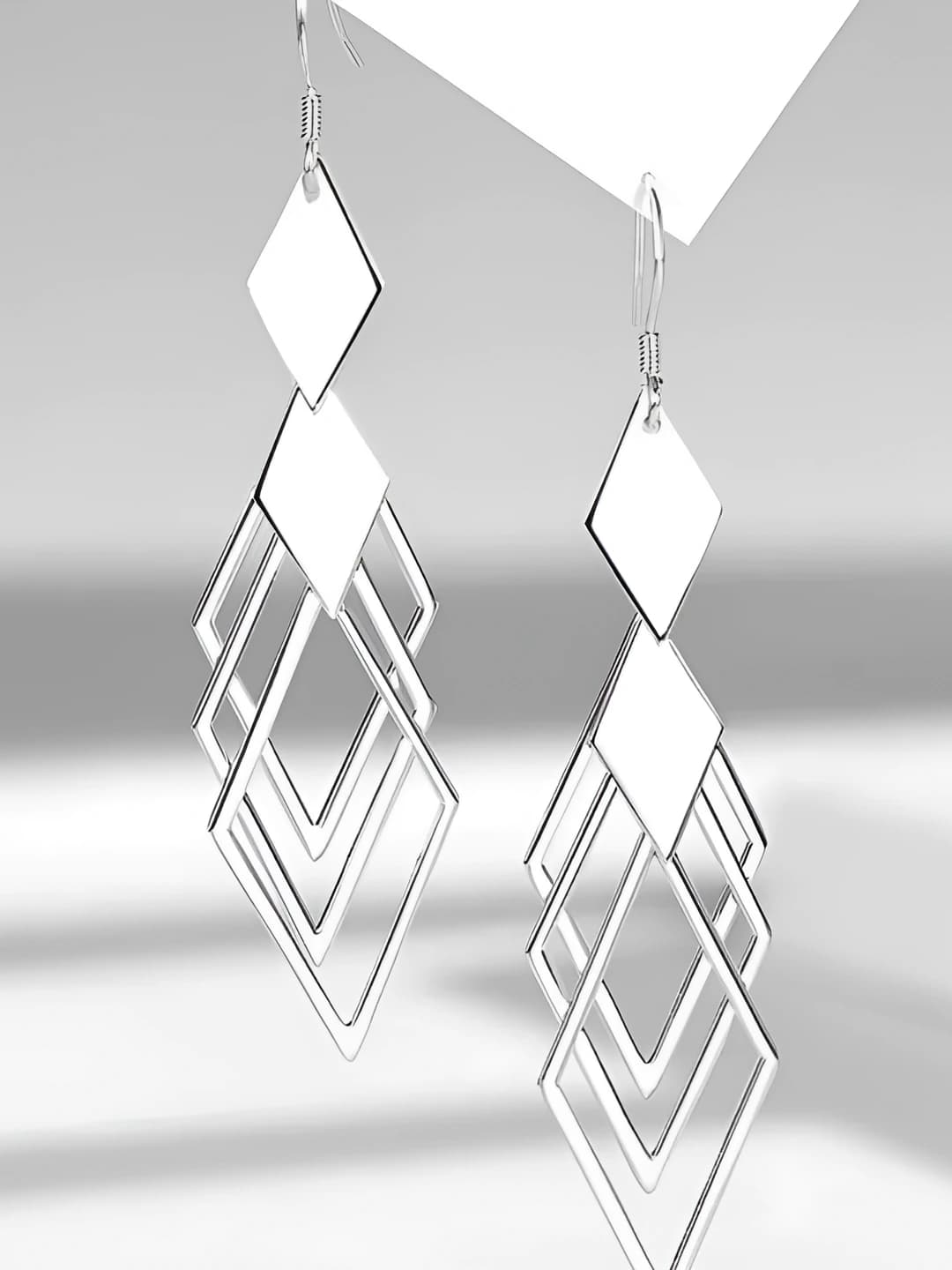 Women's winter geometric dangle earrings, 2026, silver-tone, square design element