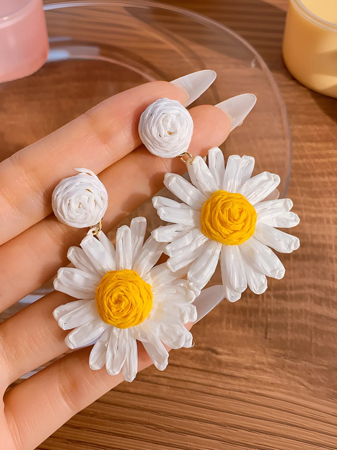 White daisy flower clip-on earrings