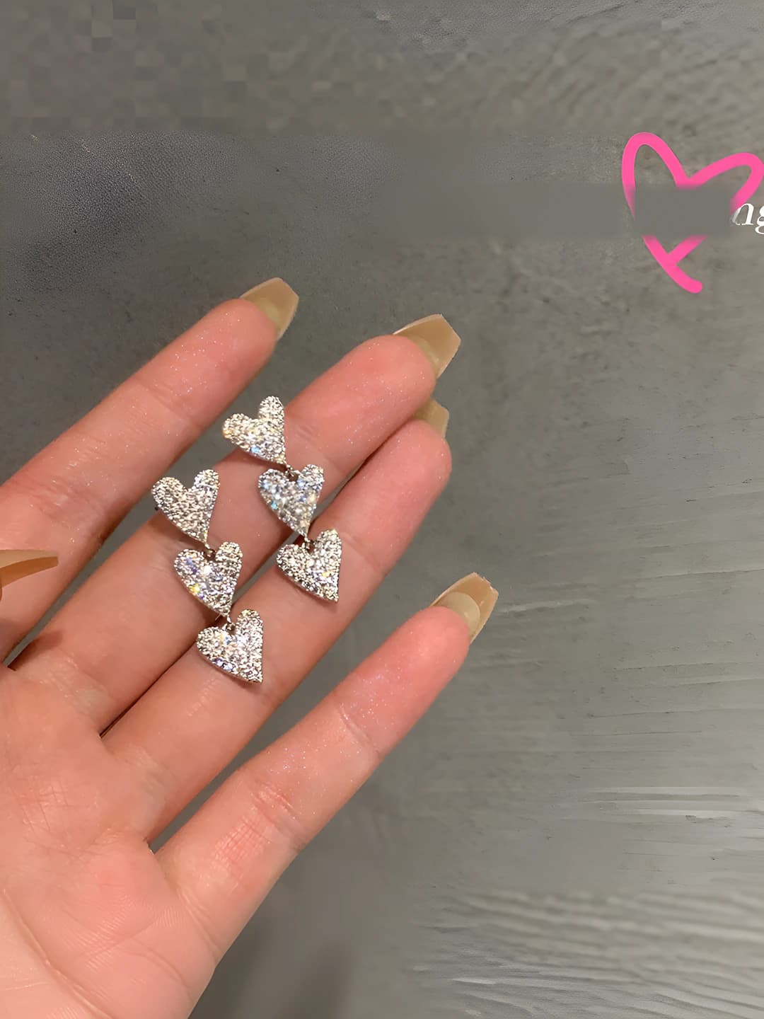 Long diamond heart earring