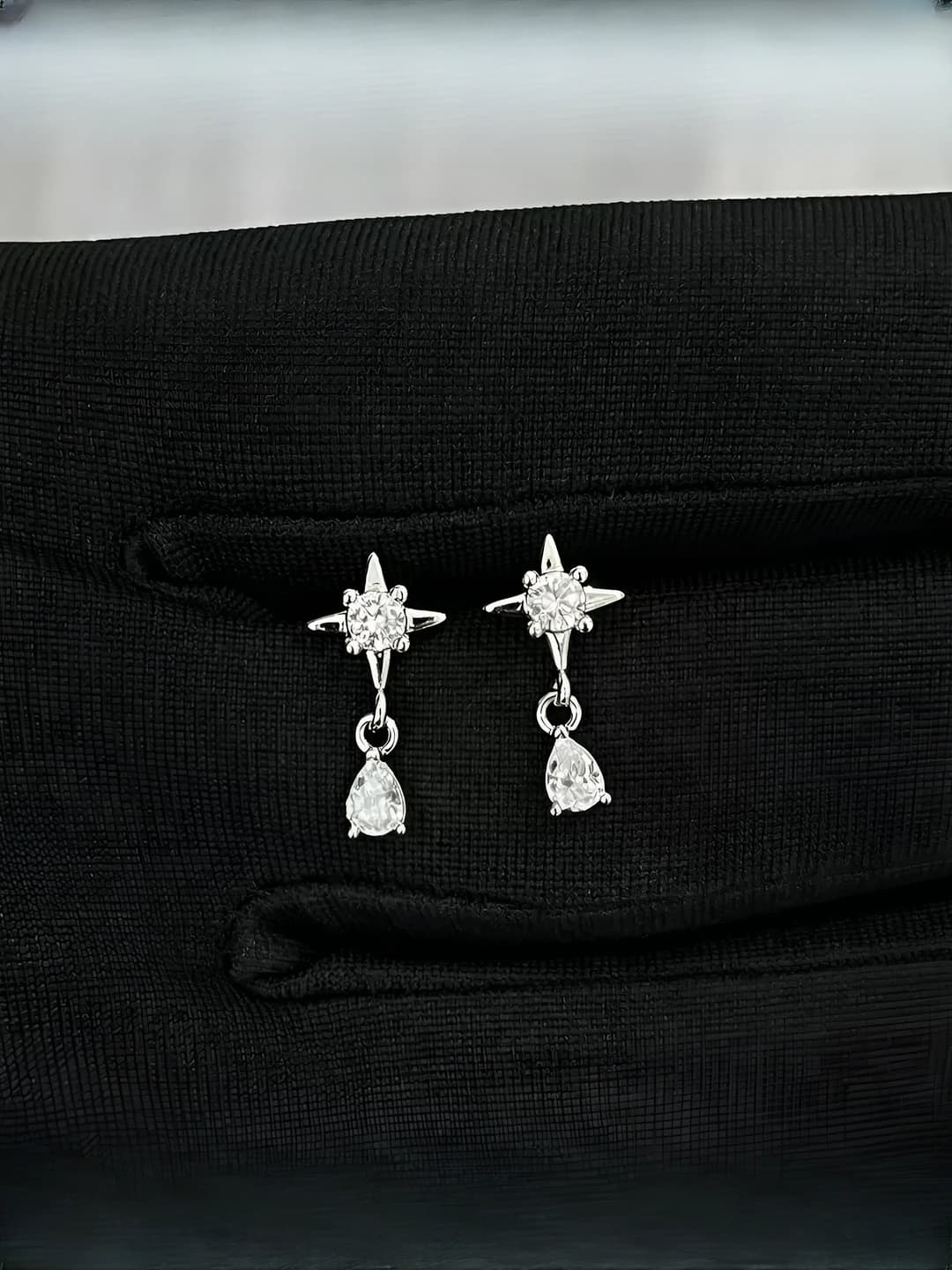 Women's star teardrop dangle earrings, 316L titanium steel, zircon, geometric design element, sweet and cool style