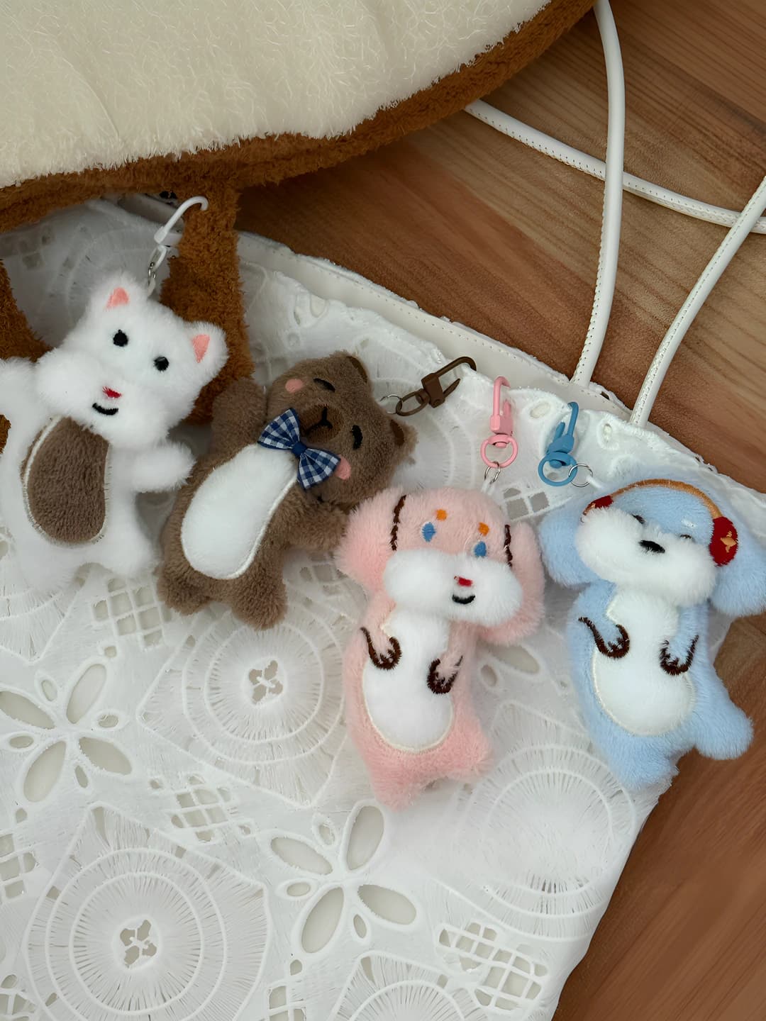 Women's plush animal keychain and bag charm in cartoon style