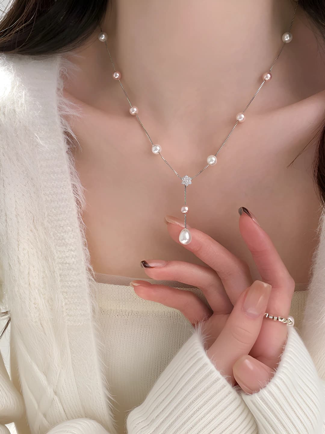 Ayollar uchun Swarovski marjonli, zirkonli gulli, oltin qoplamali, geometrik shakldagi, 51-60 sm uzunlikdagi qafas zanjirli marjonlar