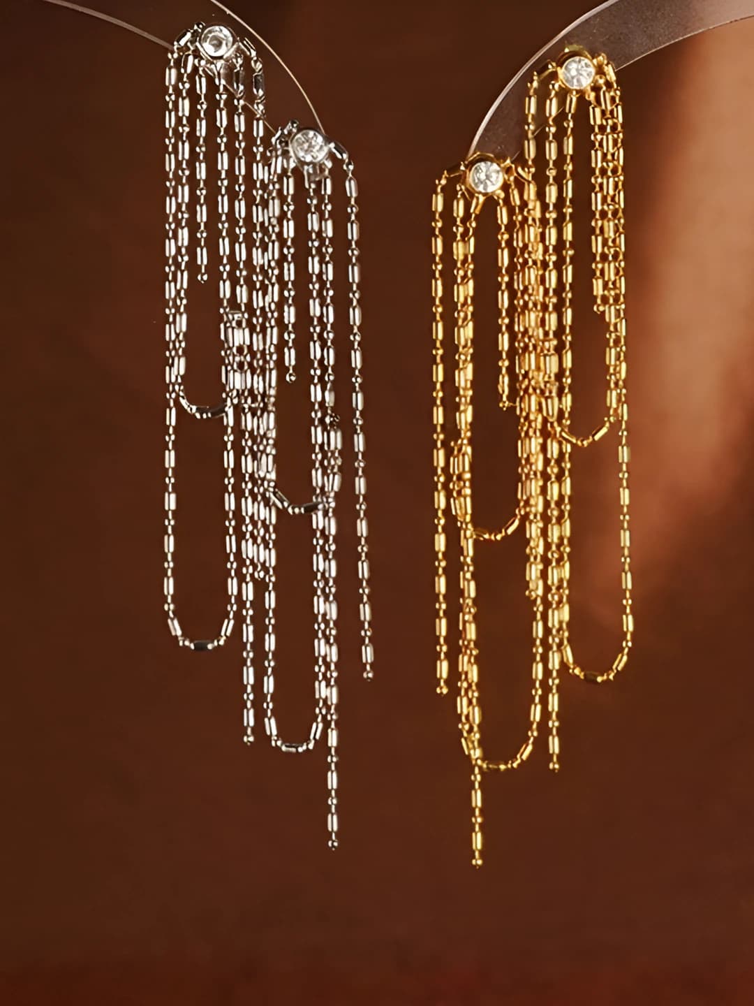 Women's tassel earrings with silver post and zirconia, circular shape, light luxury style, unique design