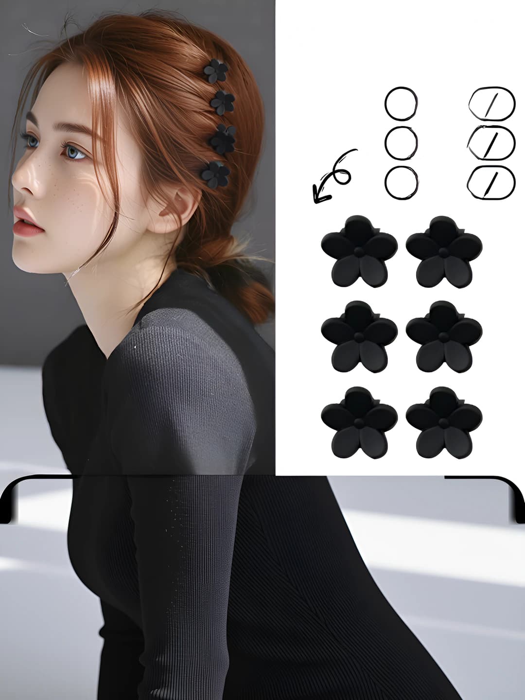 Black flowers, 6 pcs