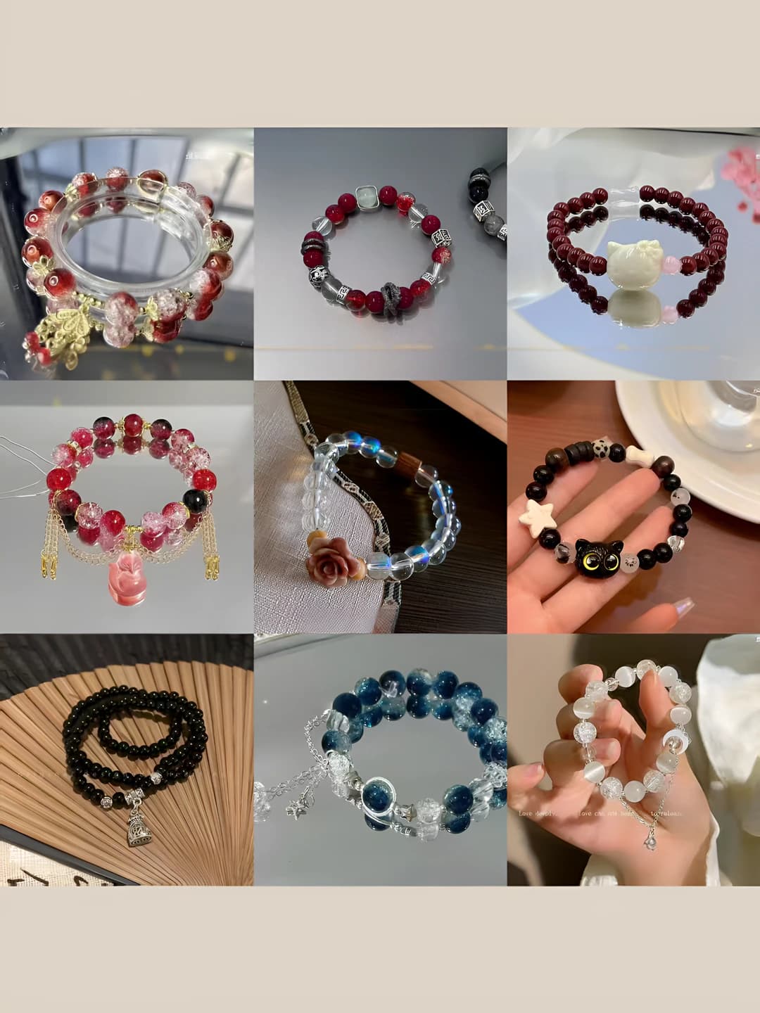 Ayollar uchun retro uslubdagi shisha bilaguzuk, qo'lda ishlangan, karyatura dizaynli
