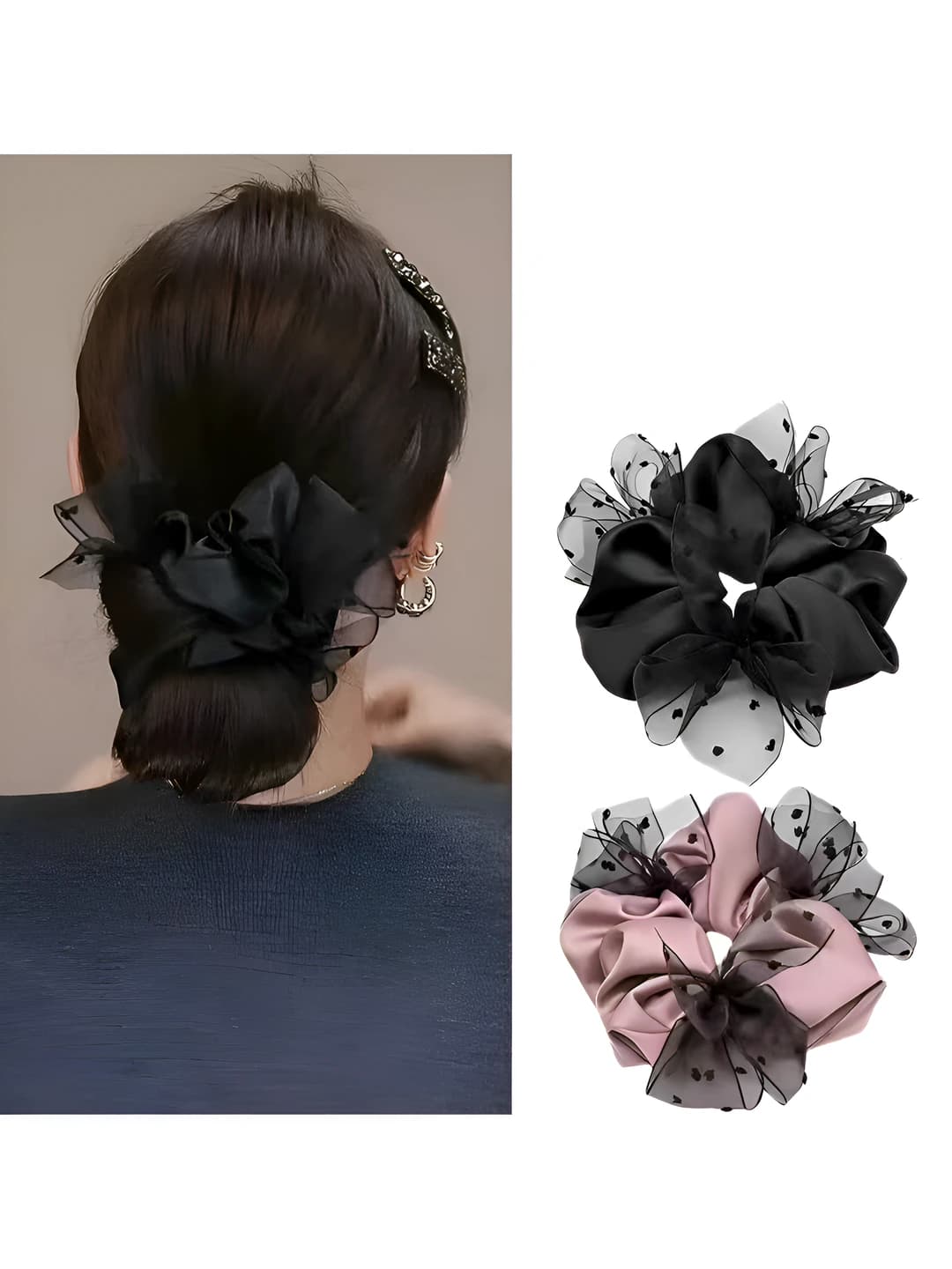 Женский эластичный bow hair scrunchie из сетчатой ткани в корейском стиле