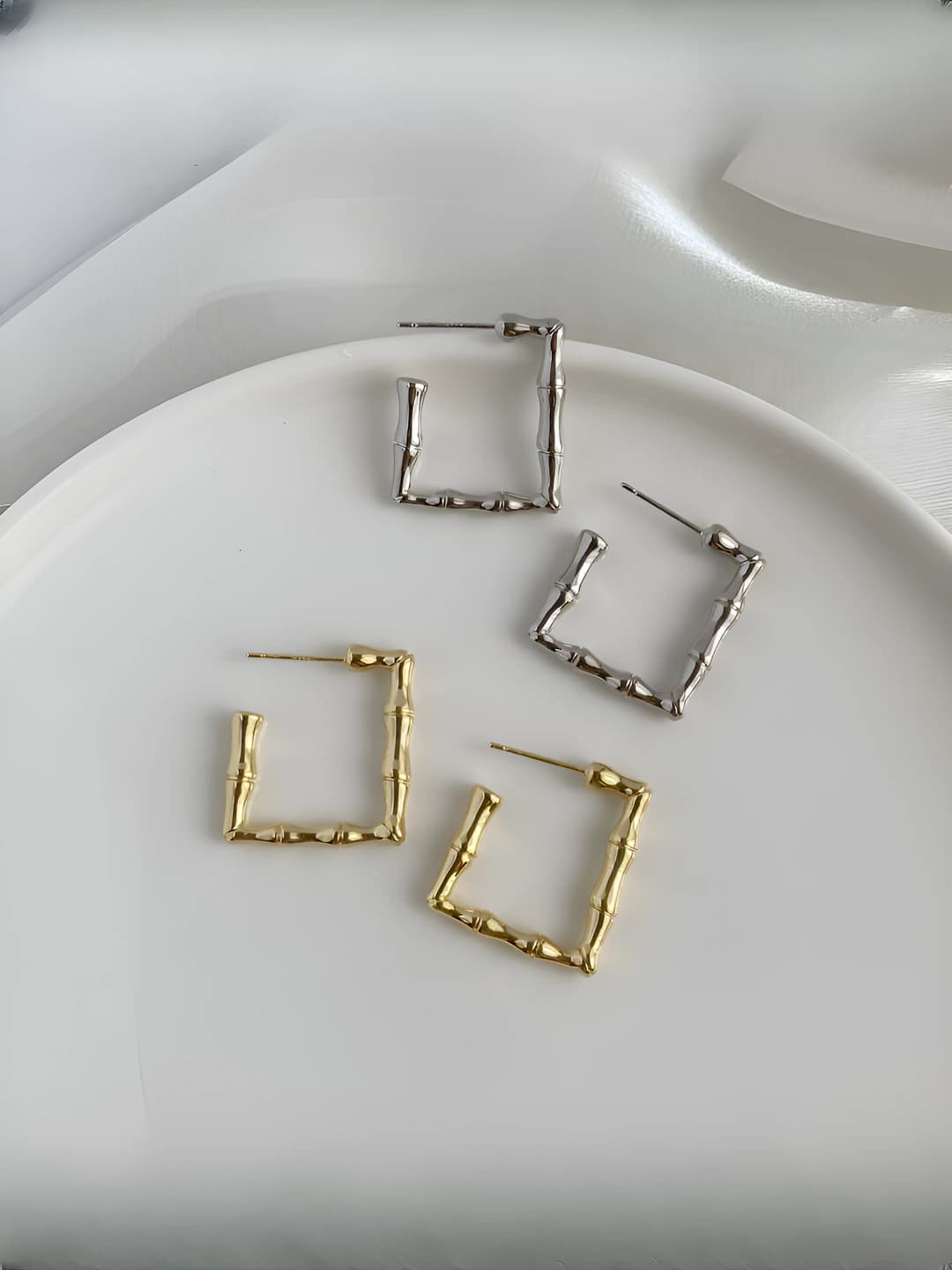 Women's summer square earrings with gold plating on 925 silver posts