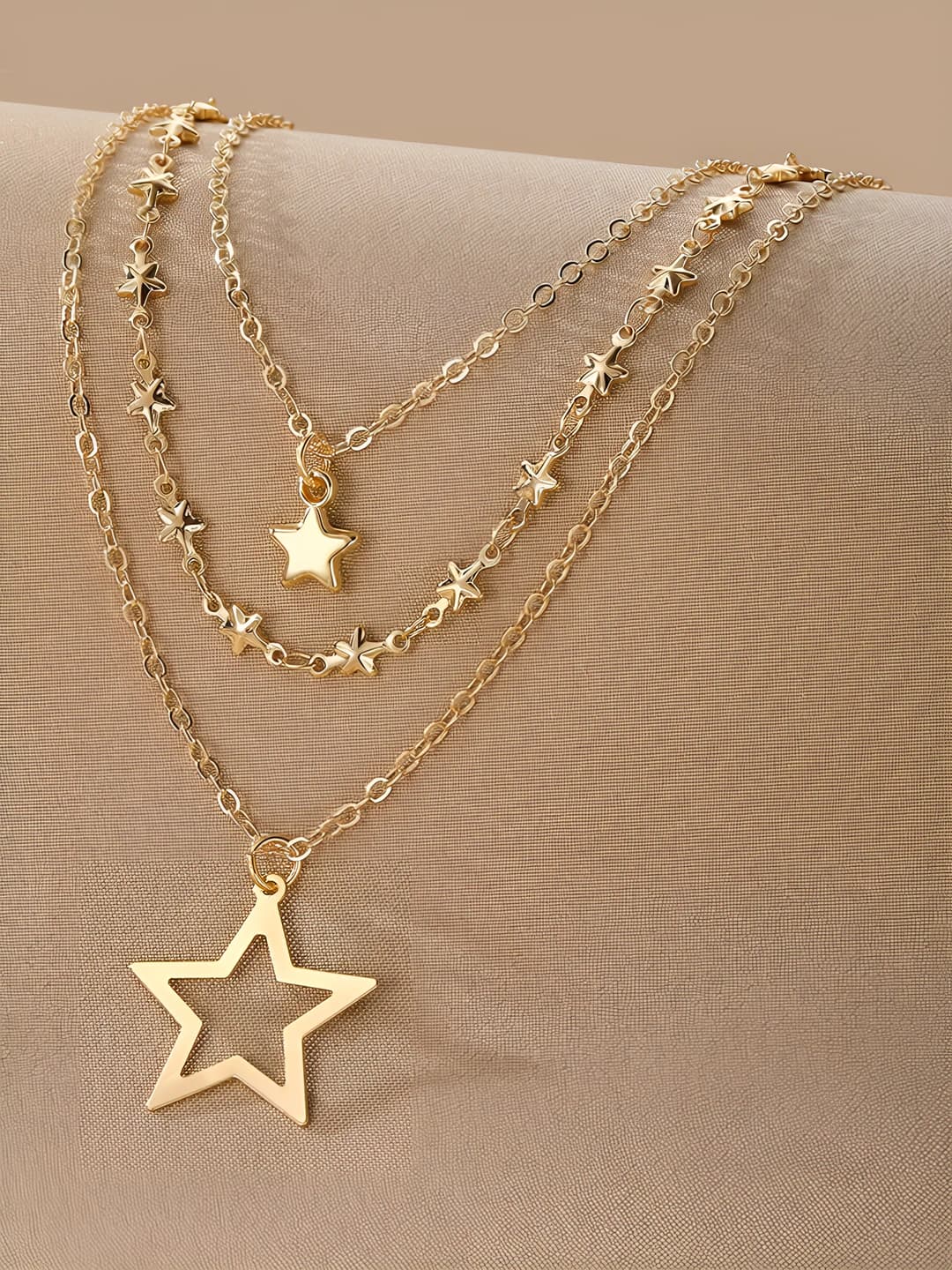 Women's multi-layer star necklace in metal: O-link chain, 41-50 cm, premium style