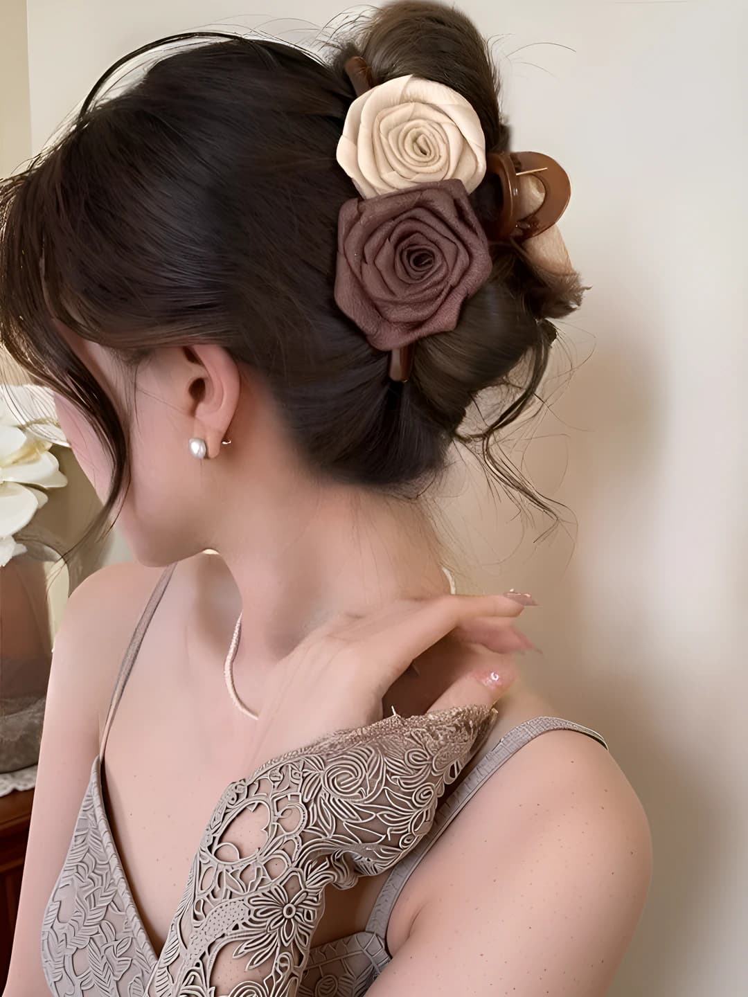 2# Молочный-кофейный сухая роза зажим 13cm
