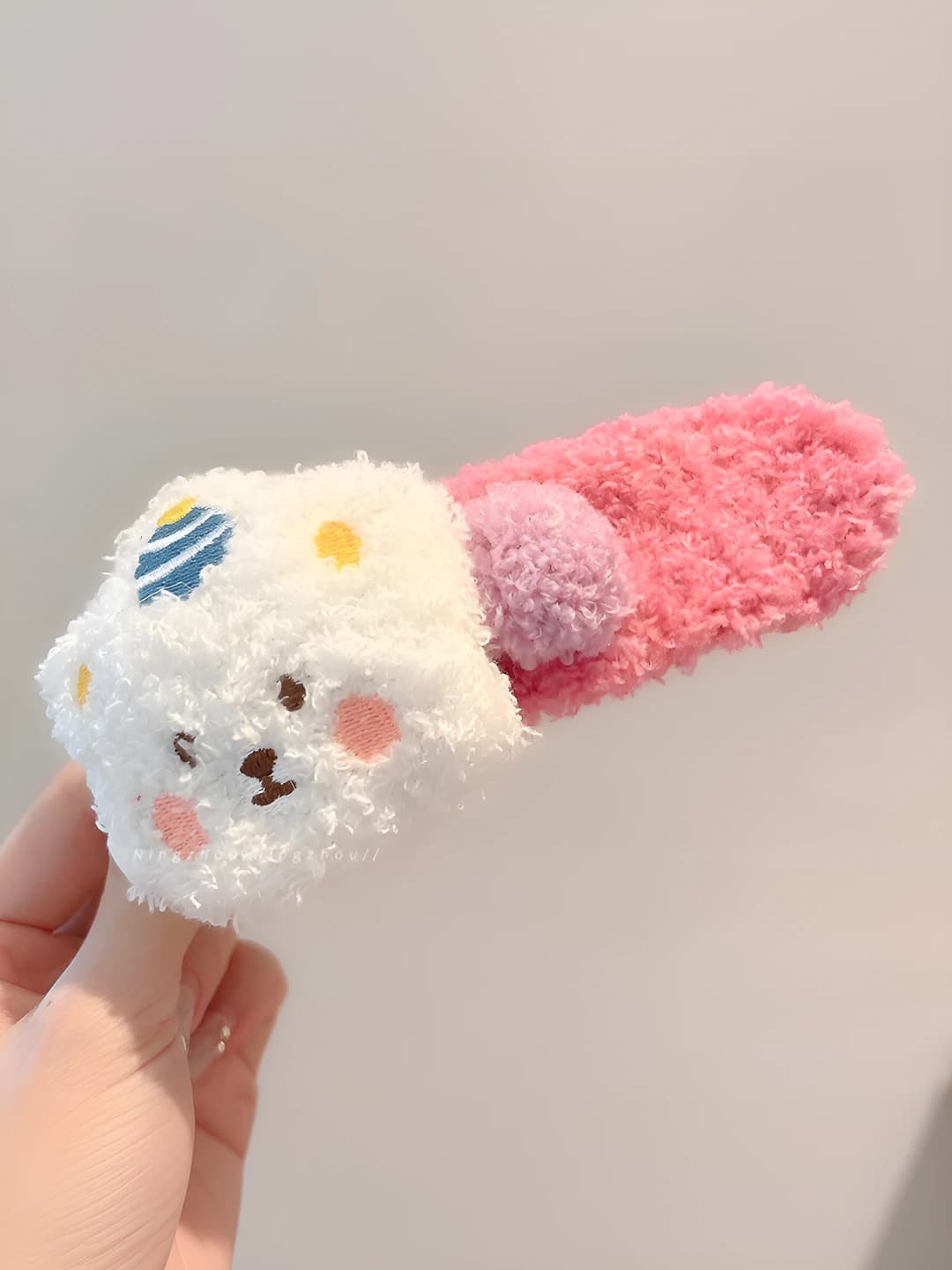 1# white pudding bear pink clips 11cm