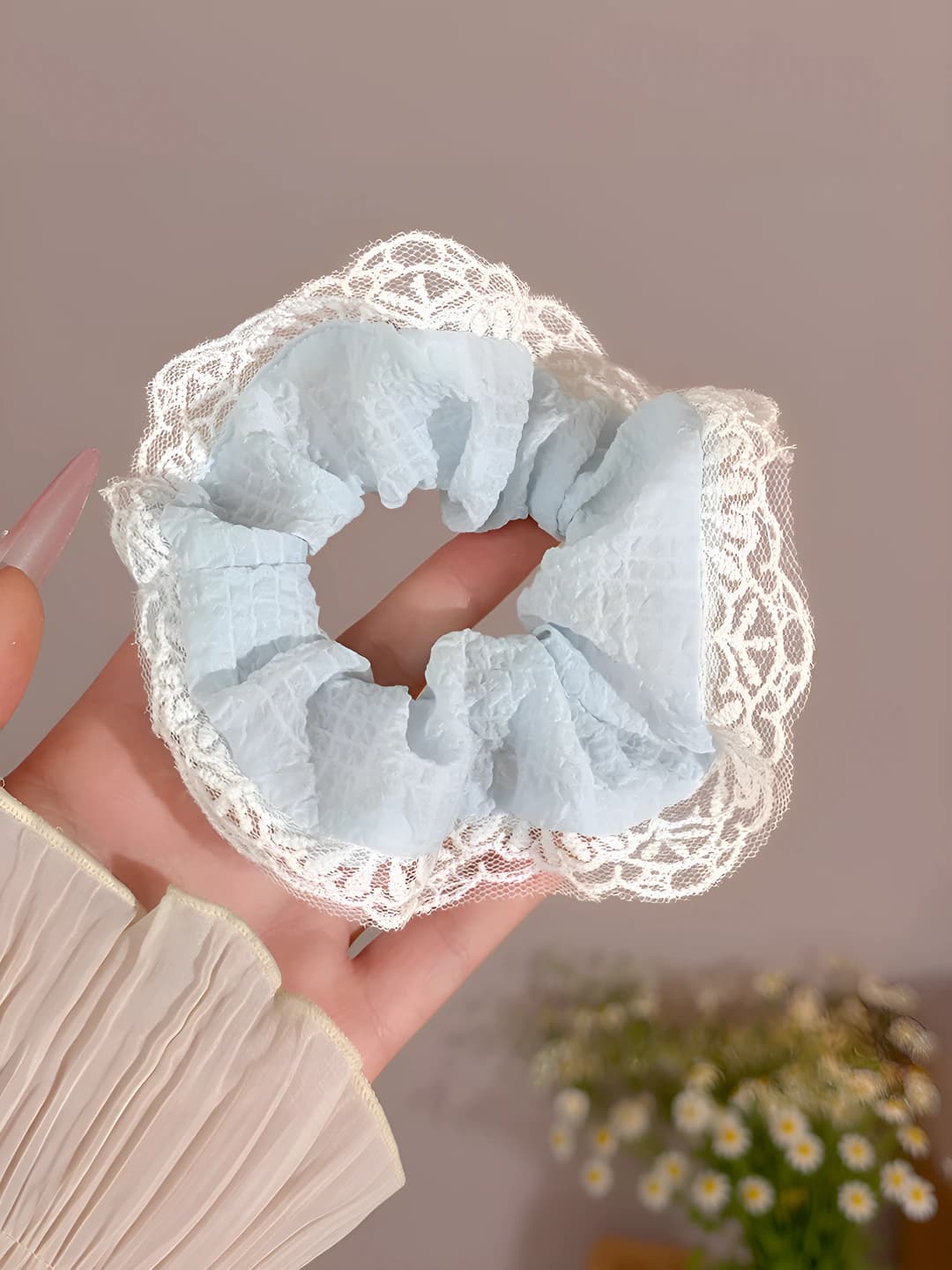 Blue lace scrunchie 10 cm