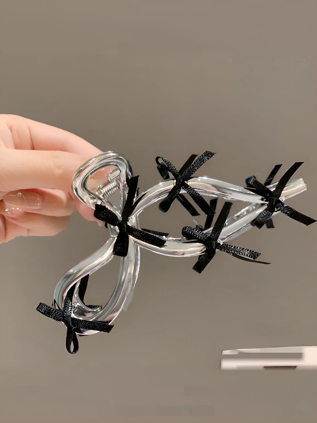 Silver bowtie, black, 11 cm