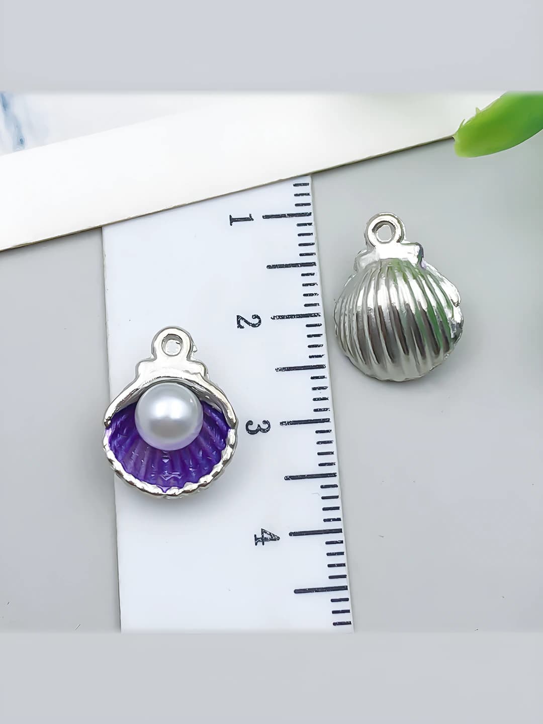 White gold, purple ocean, pearl, shell, 12x15mm, 1.2g