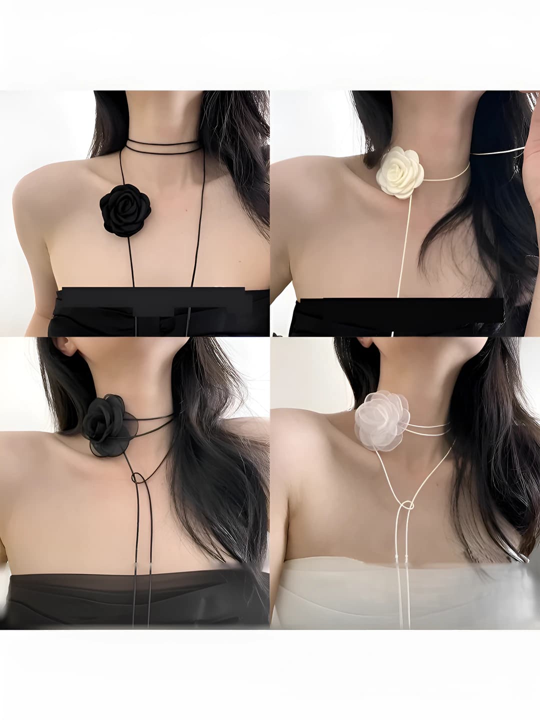 Women's choker with flower and rose design elements, forest style, handmade, single layer