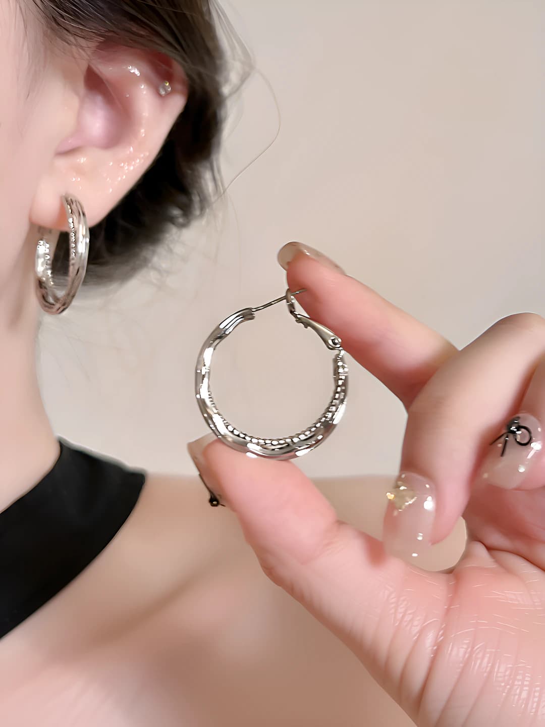 Silver hoop earrings (silver post)
