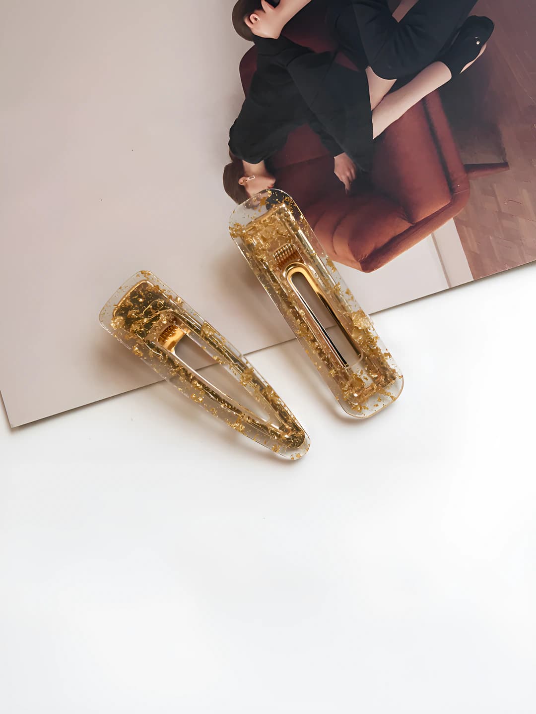 Women's hair clips: handcrafted acrylic with geometric cut-out pattern and shell design element, Korean style