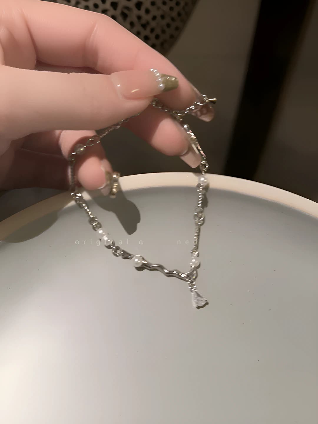 Zircon and pearl bracelet