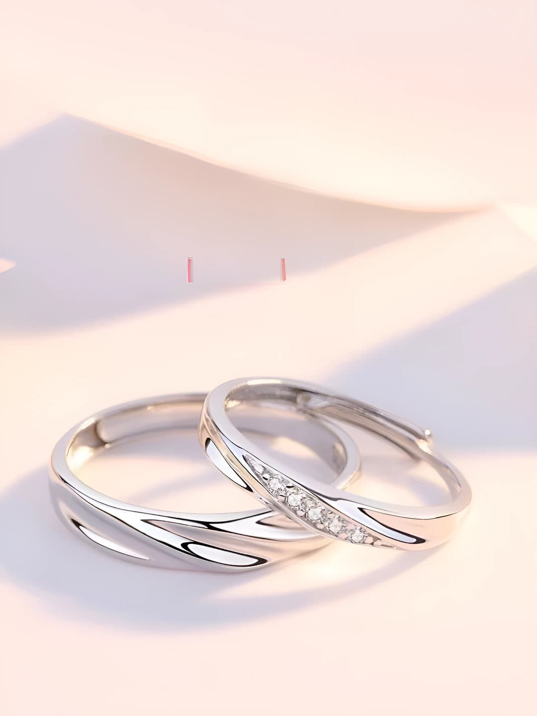 Women's couple ring pair (silver-plated copper rings), pure silver color, simple band, gift for partner